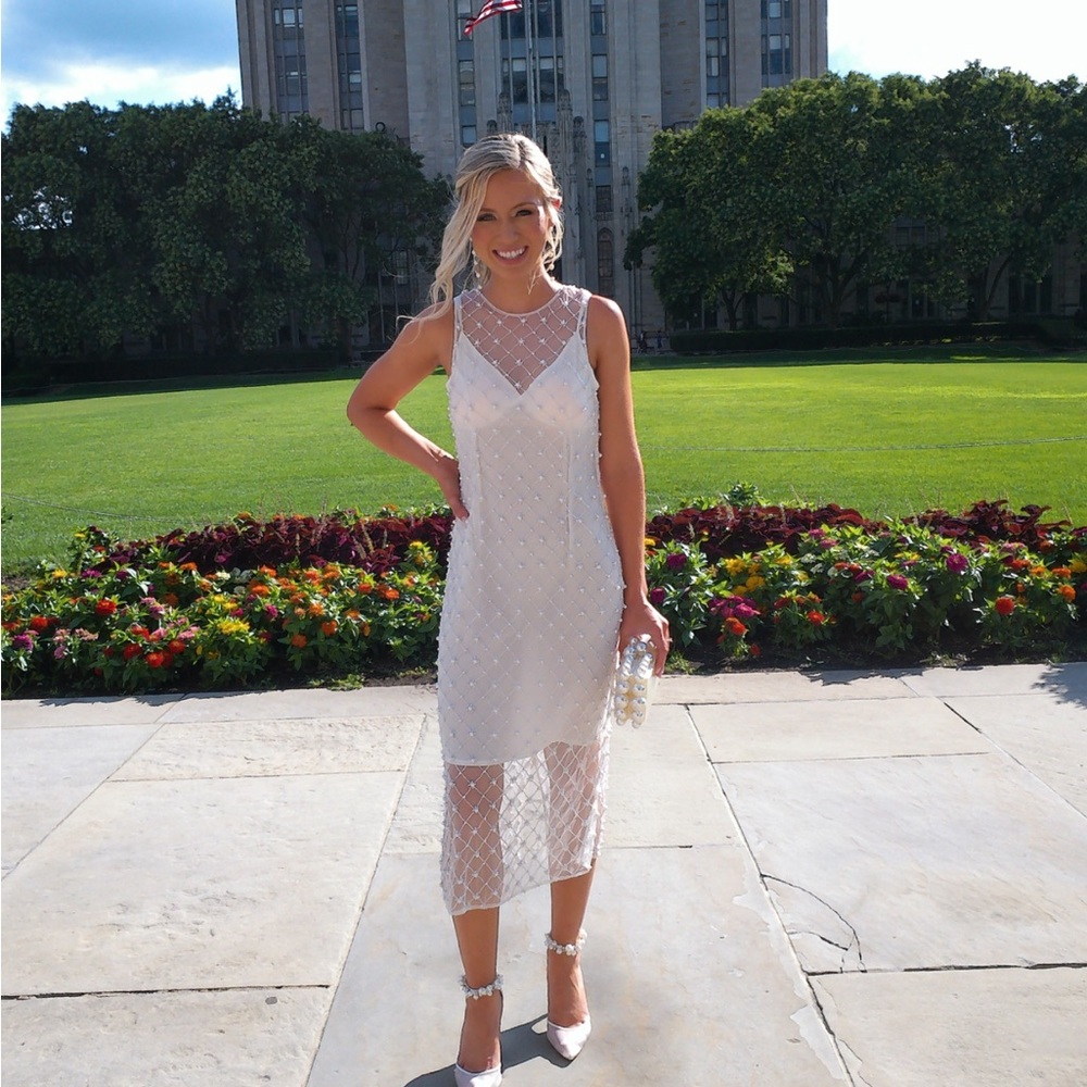 Anthropologie Audrey Adele Pearl Overlay Sleeveless Midi dress
